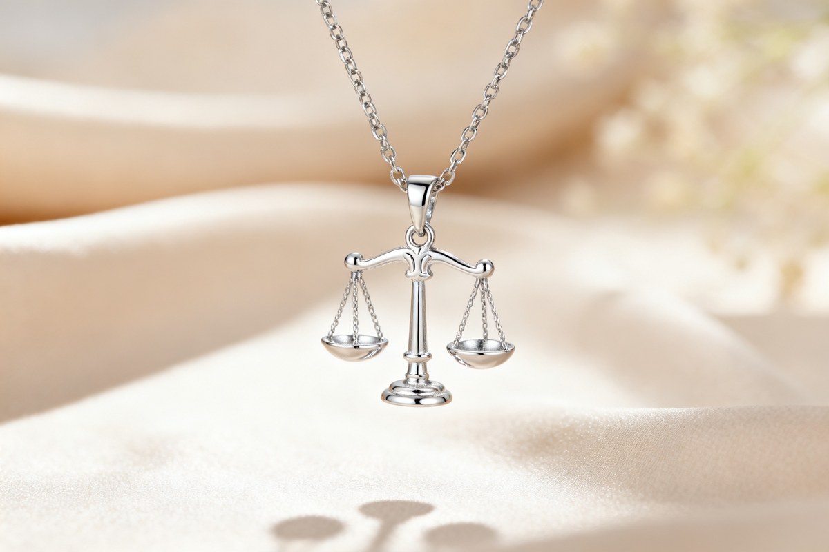 Collier en argent avec un pendentif balance, symbole du signe astrologique de la Balance